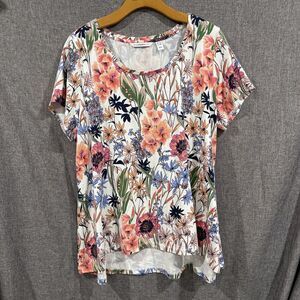 Isaac Mizrahi White Floral Short Sleeve Blouse
